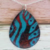 Teal and burnt orange teardrop pendant in enamelled copper 210