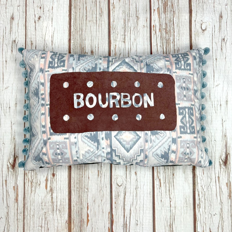 Bourbon Biscuit Cushion Cover on Vintage grey fabric