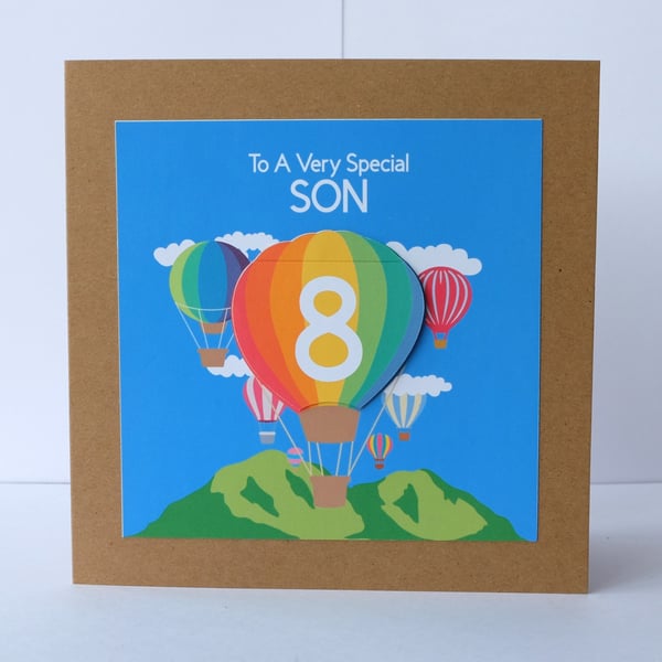 Son Birthday Card: Hot Air Balloon. (2nd, 3rd, 4th, 5th, 6th, 7th, 8th, 9th)    