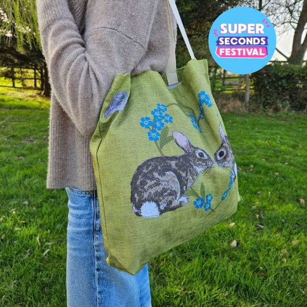 Rabbit printed cotton gusseted tote bag, Super Seconds Festival