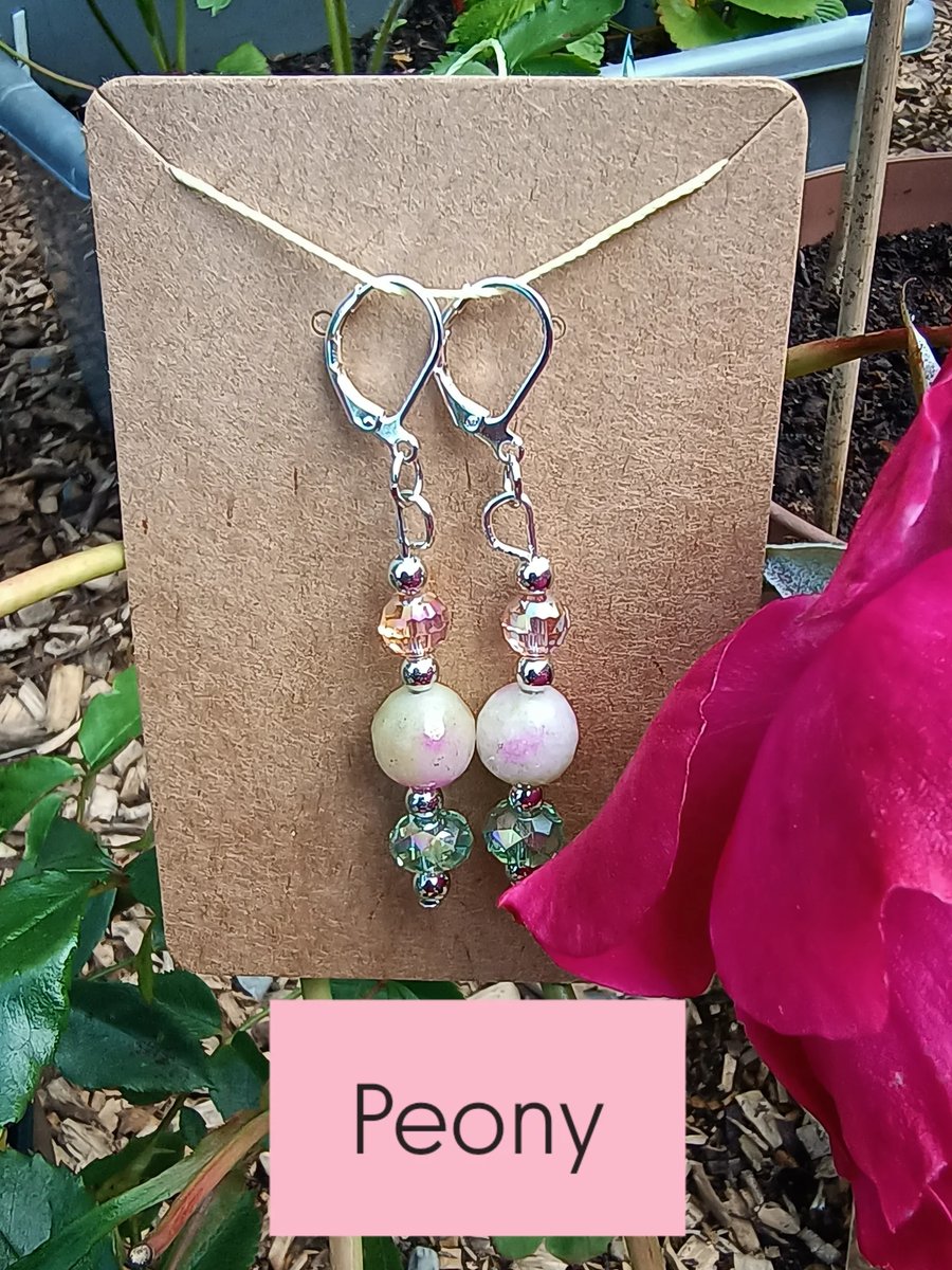 "Peony" sparkly beaded hook earrings (sterling silver hooks)