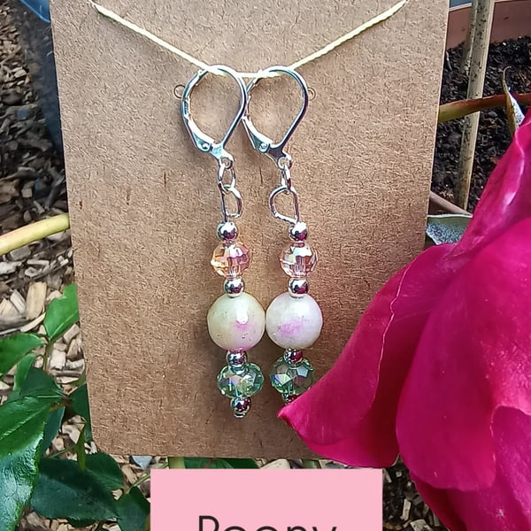 "Peony" sparkly beaded hook earrings (sterling silver hooks)