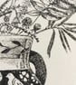 Vase with wild flowers black ink original drawing  - Image 2