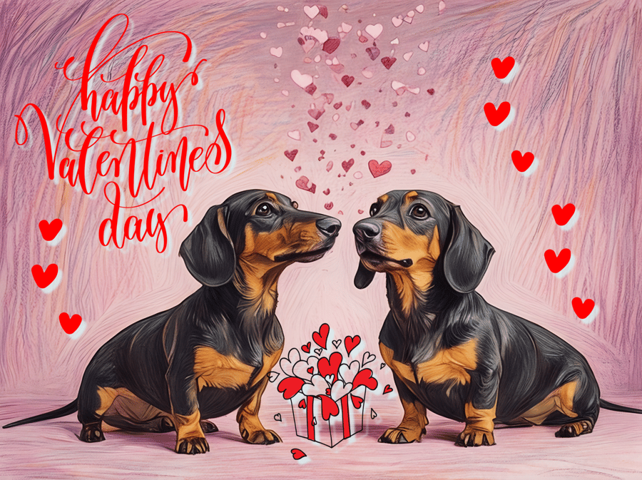 Happy Valentine's Day Sausage Dogs Greeting Card A5