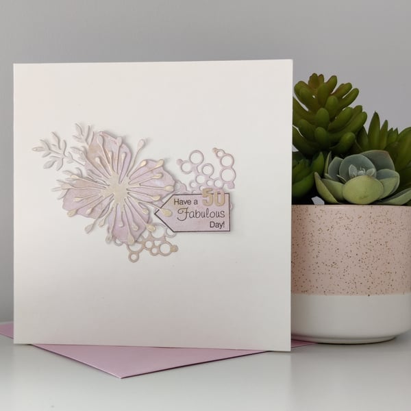 50th Birthday Card - Pale Pink