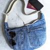 Recycled Denim Cross Body Dumpling Bag with Elephant Print Lining