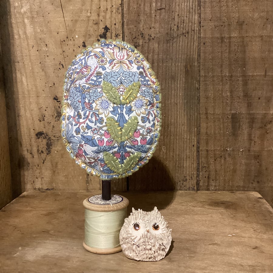 Little Liberty pale blue print tree with green leaves 