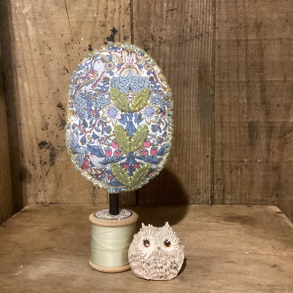 Little Liberty pale blue print tree with green leaves 