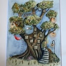 Enchanted Treehouse Village – Original Watercolour (8x10, Matted)