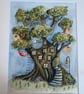 Enchanted Treehouse Village – Original Watercolour (8x10, Matted)