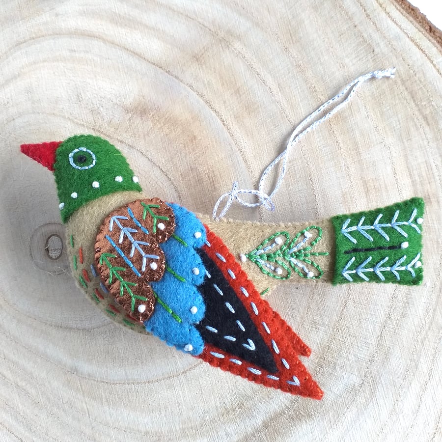 Wool Felt Colly Bird, 12 days of Christmas Tree Decoration
