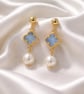 Freshwater Pearl and Four Leaf Clover Gold Plated Earrings - Image 3