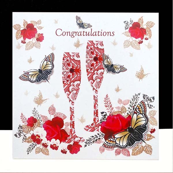 Congratulations -  Red Rose and Glasses Card
