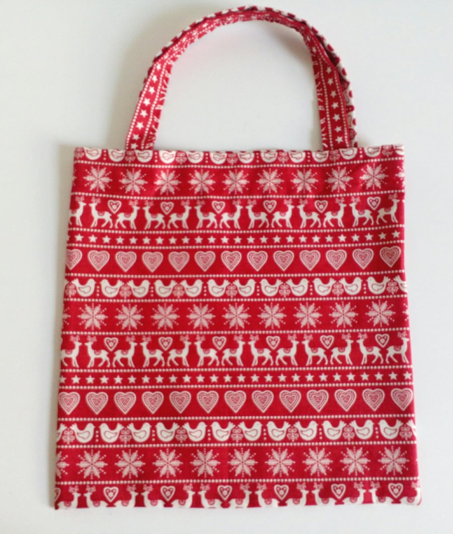 Xmas gift bag, red, Scandi design, gifts, 100% cotton bag, Christmas gift bag
