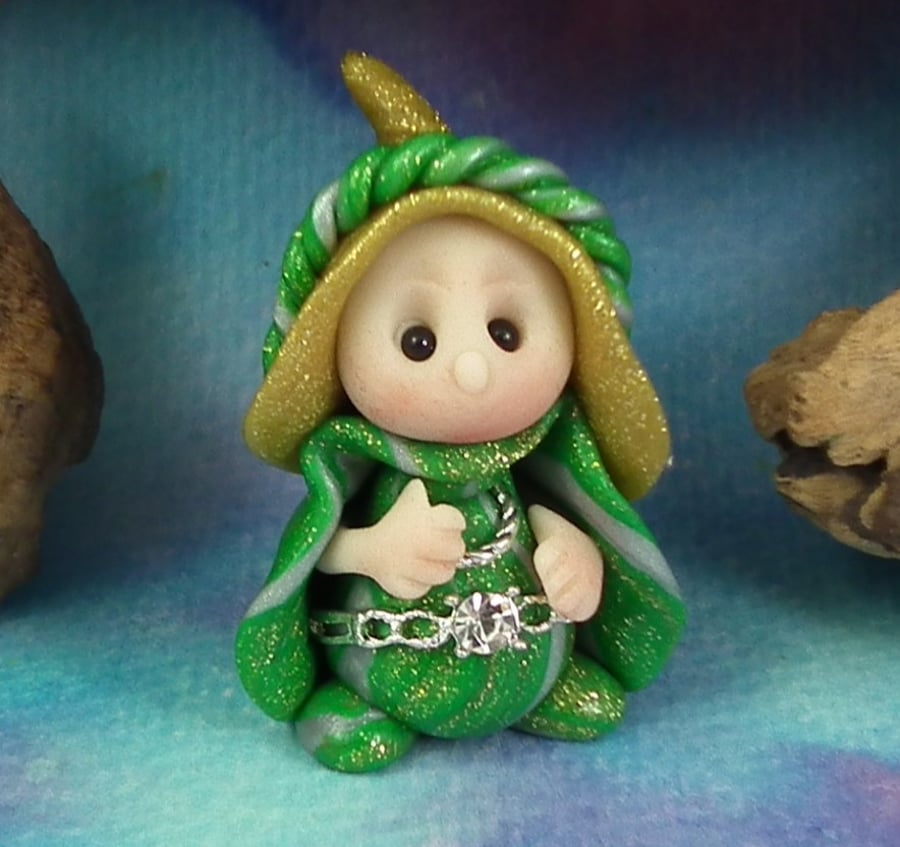 Tiny Garden Gnome 'Talitha' with jewels OOAK Sculpt Ann Galvin