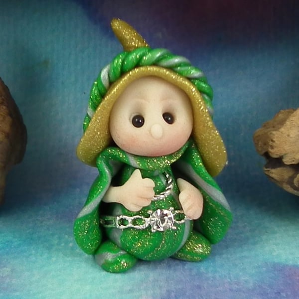 Tiny Garden Gnome 'Talitha' with jewels OOAK Sculpt Ann Galvin