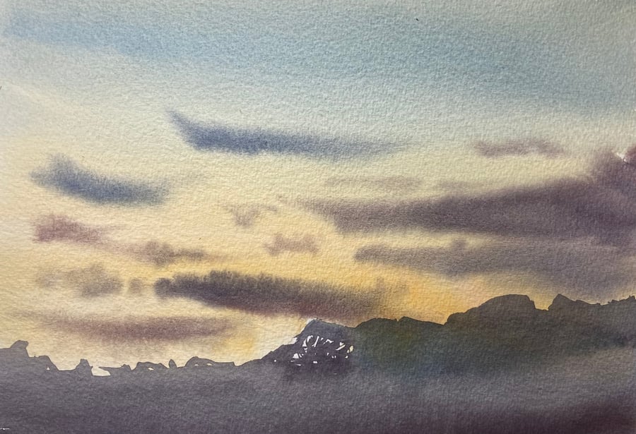 Sunset over cherry hill woods (Pure Original watercolour) 