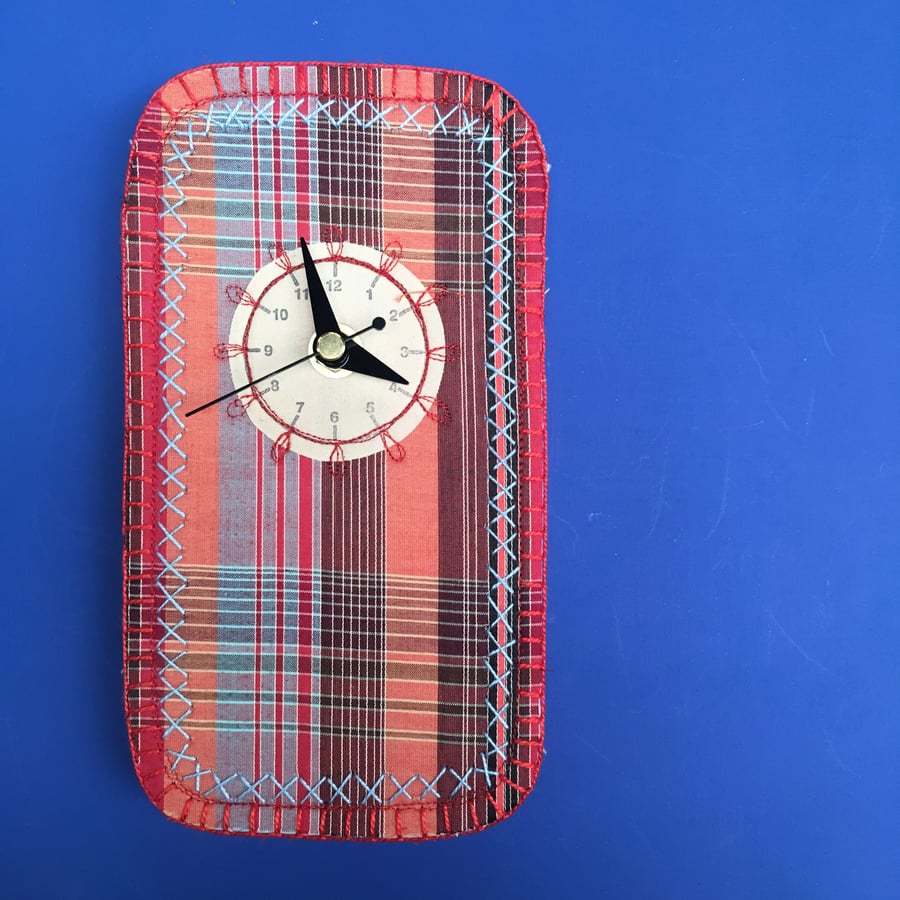 Red check clock- small and tall