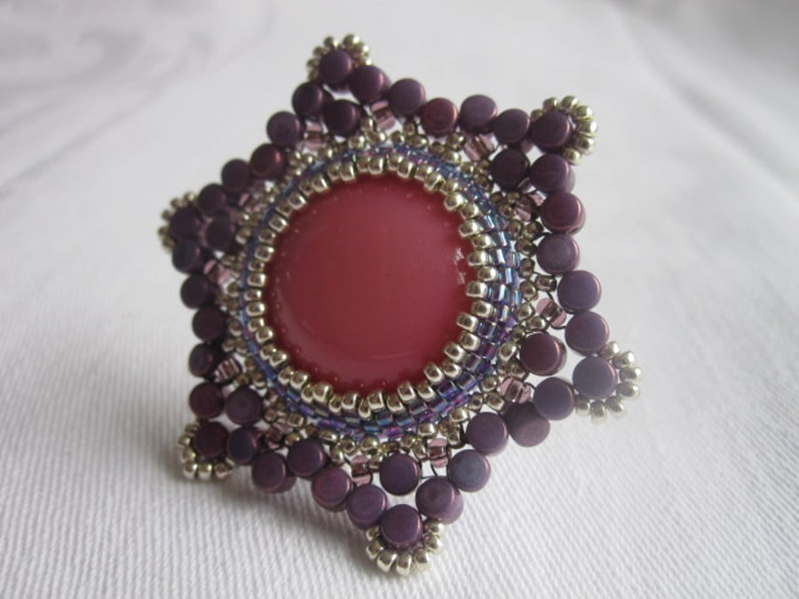 Purple and Silver Beadwork Ring