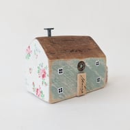 Handmade Painted Wooden Seaside Cottage with Teeny Stripy Shed
