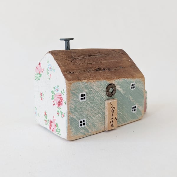 Handmade Painted Wooden Seaside Cottage with Teeny Stripy Shed