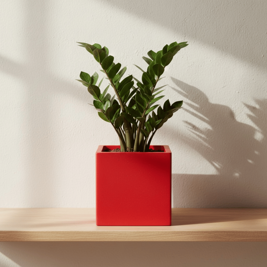 Red 10 cm Square Plant Pot Handmade Indoor Planter for Small Houseplants