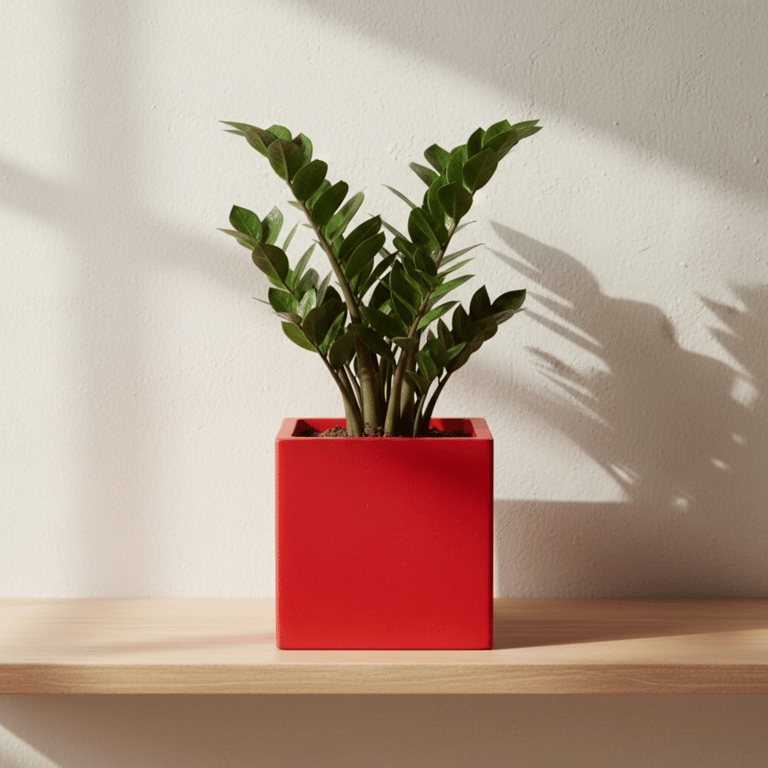 Red 10 cm Square Plant Pot Handmade Indoor Planter for Small Houseplants