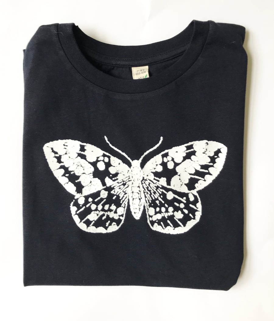 Moth kids navy blue organic cotton printed T shirt 7-8 yrs