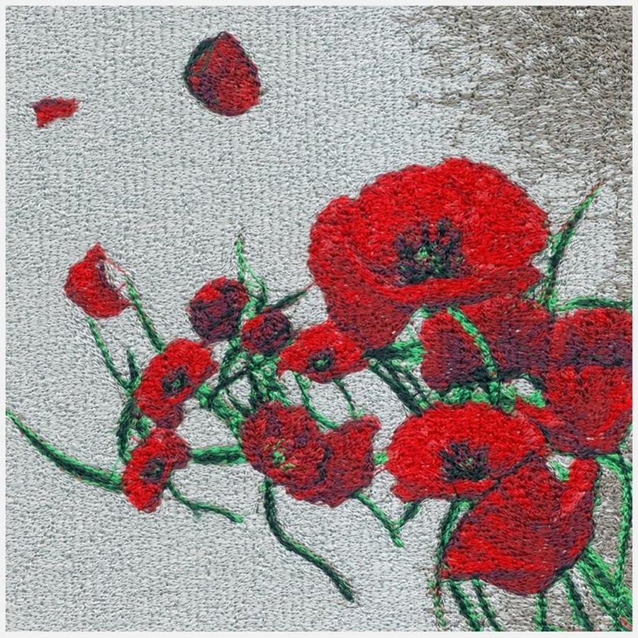 Embroidered Art- Poppies 'Remembrance'.  A beautiful embroidered work of art.