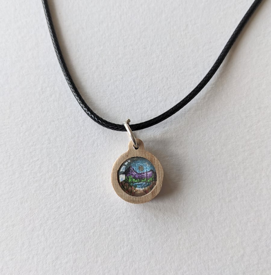 Happy Place Mountains by the Sea Original Miniature Art Necklace