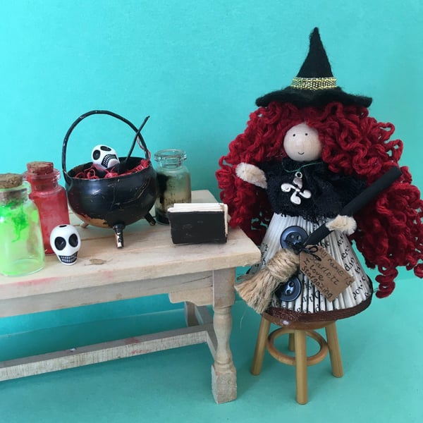 Red Witch Doll Decoration, Cute Halloween Decoration