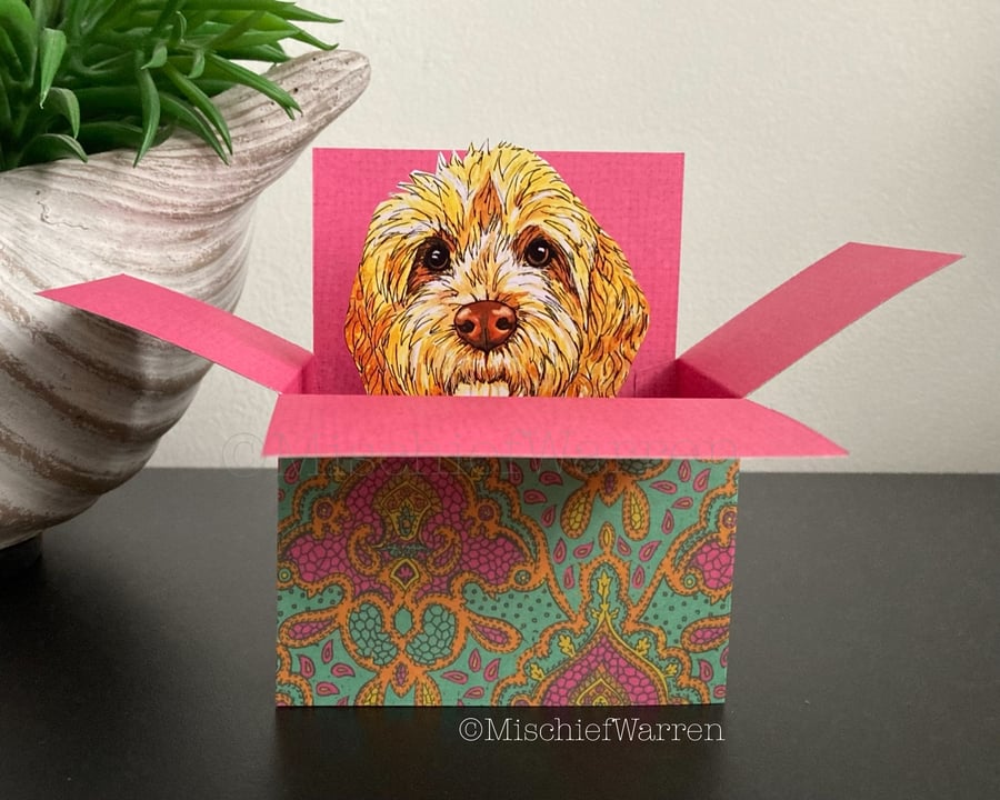 Cockapoo Card or Golden labradoodle Card. Personalised 3D Gift card holder. 