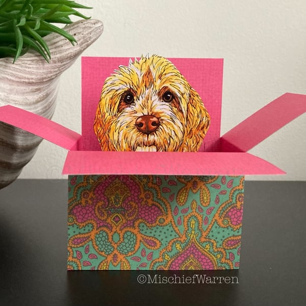 Cockapoo Card or Golden labradoodle Card. Personalised 3D Gift card holder. 