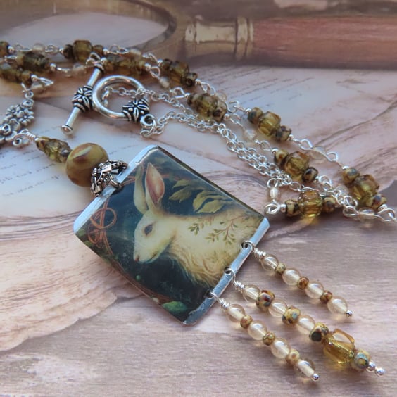 Artisan "The Hare" Necklace with Handmade Lampwork Glass