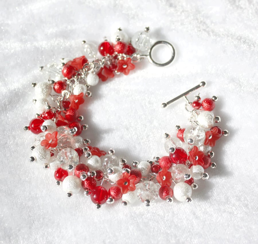 Red and White Cluster Bracelet