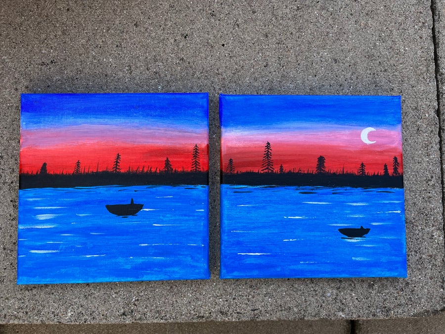 Set of 2 Canvas Sunset Painting