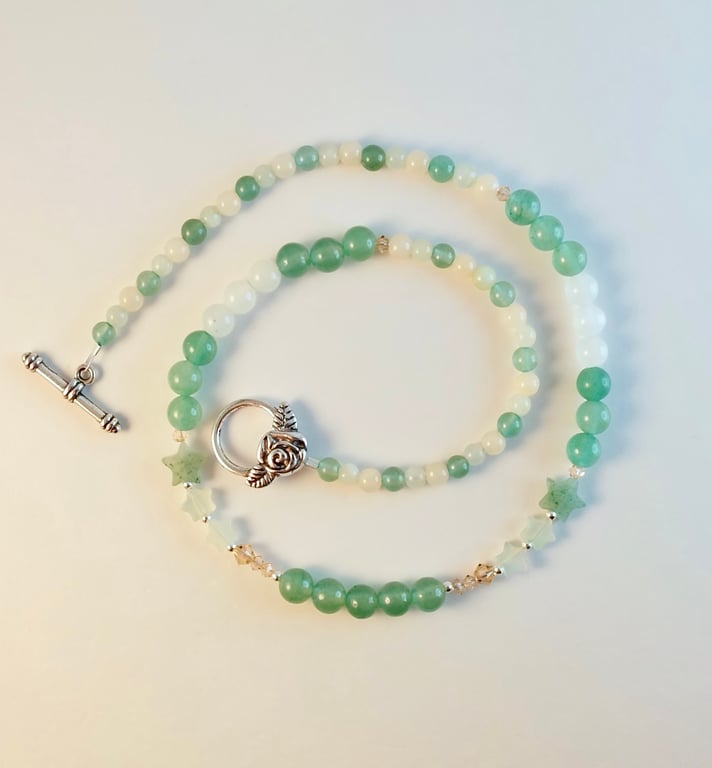  Aventurine Necklace With Jade Stars And Crystals - Handmade Gift, Birthday