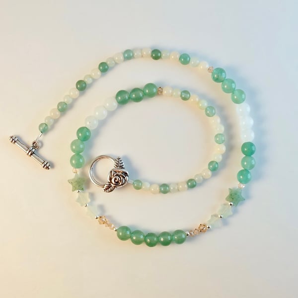  Aventurine Necklace With Jade Stars And Crystals - Handmade Gift, Birthday