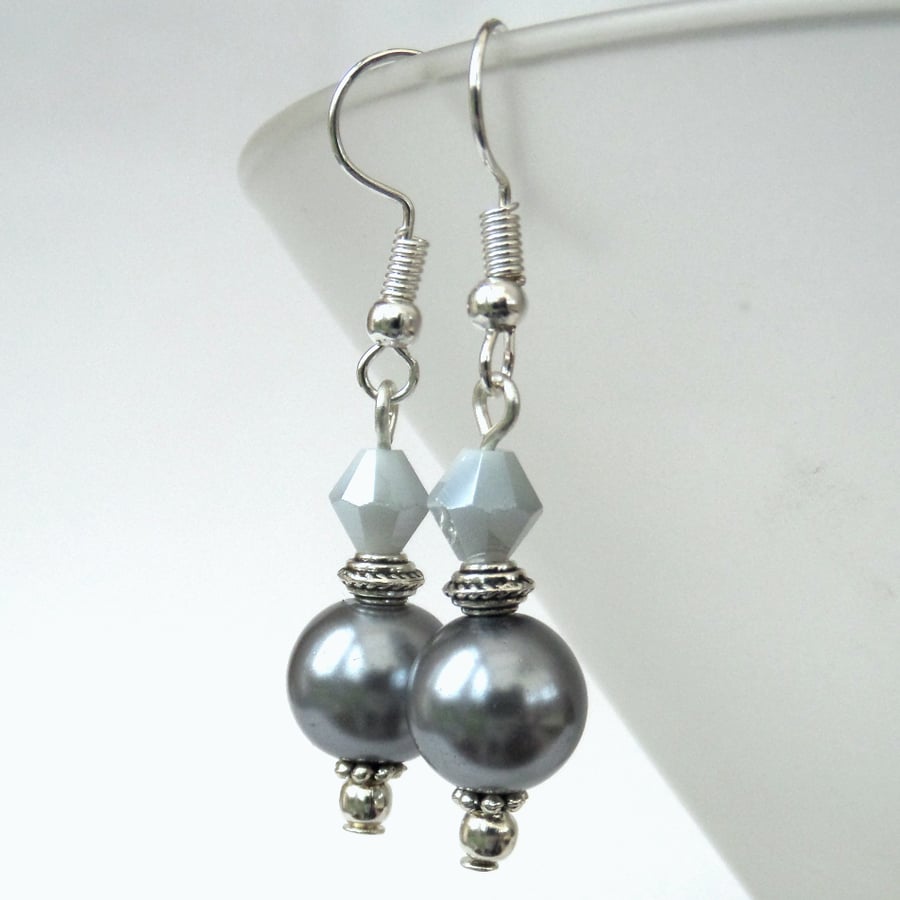 Shell pearl and crystal earrings