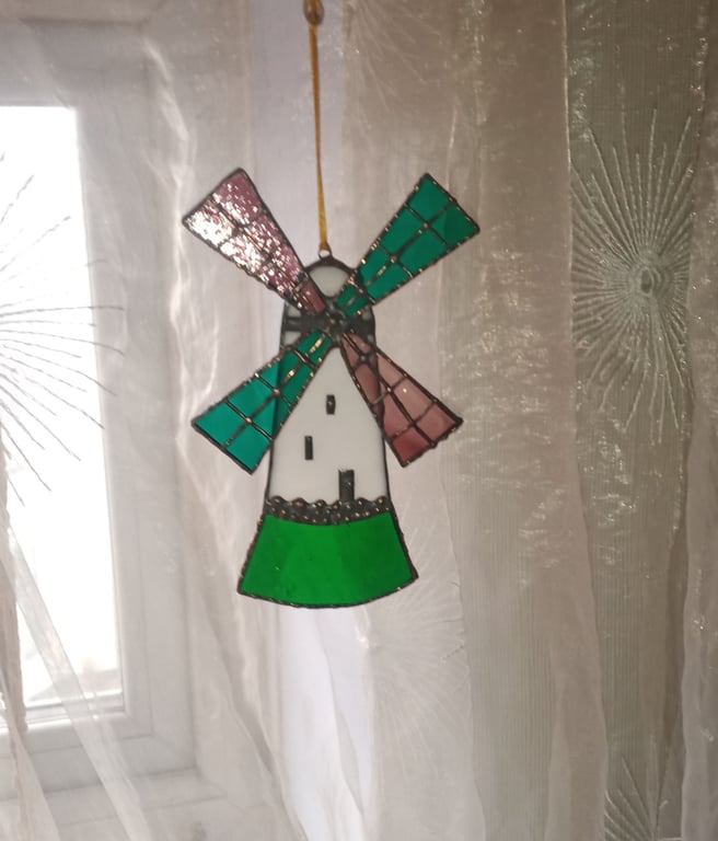 Stained glass windmill sun catcher hanging decoration