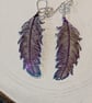 Purple and Blue Anodised Stainless Steel Feather Earrings