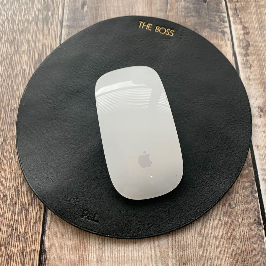 Handmade Black Leather mouse mat, mouse pad. Perfect gift for the home office. E