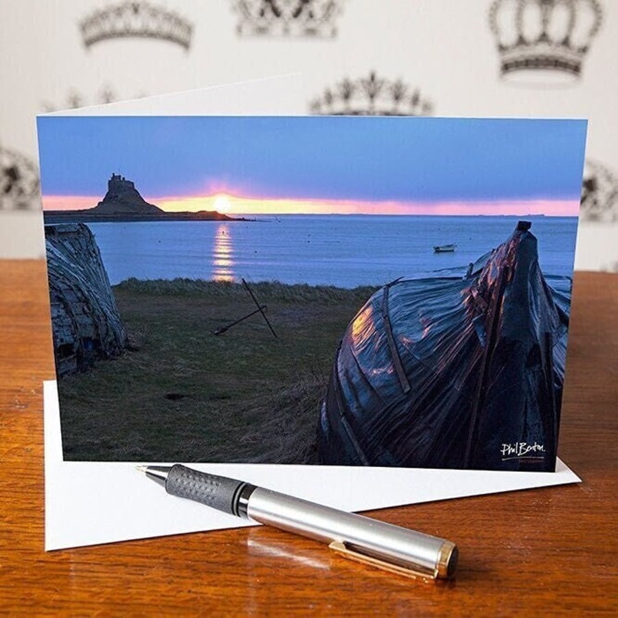 Holy Island Golden Light Greetings Card - Blank Inside - Birthday Card - Anniver