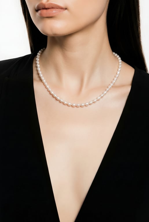 Dainty Oval Freshwater Pearl Necklace in Sterling Silver