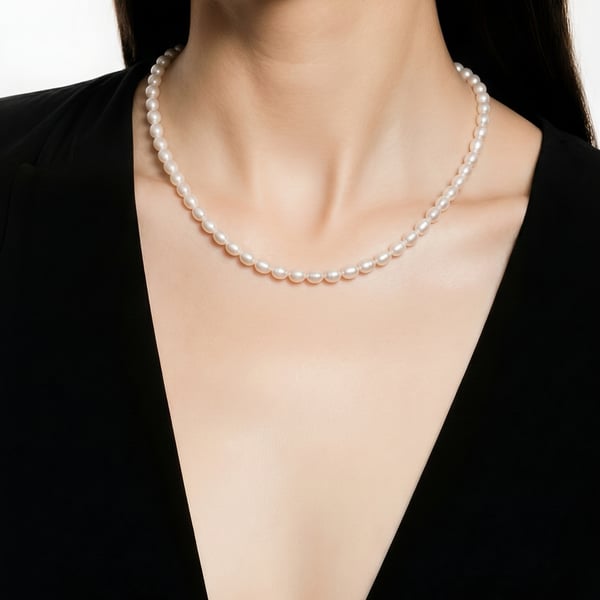 Dainty Oval Freshwater Pearl Necklace in Sterling Silver