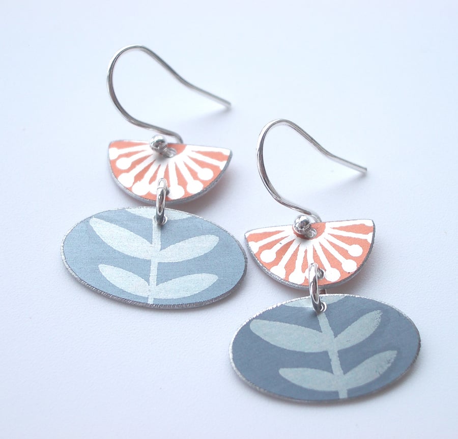 Folk art earrings in burnt orange and grey