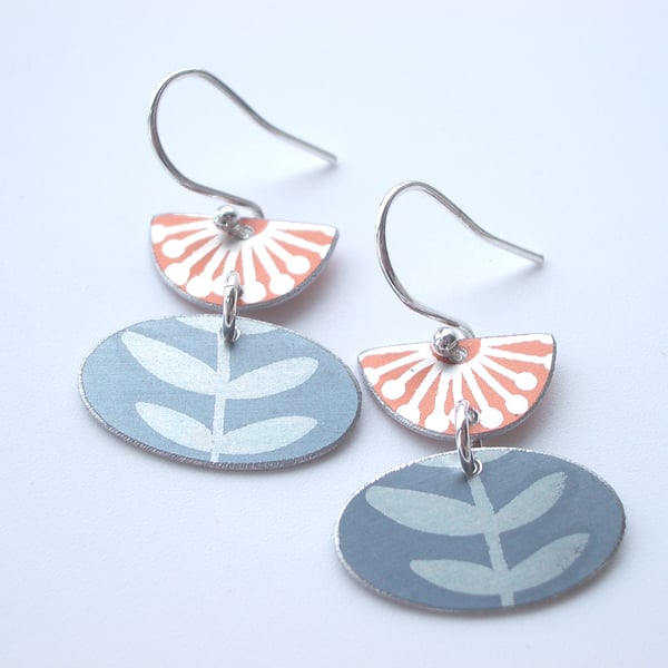 Folk art earrings in burnt orange and grey