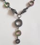 Hematite Circles Necklace and Earrings Set With Gunmetal Wirework - Image 4
