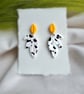Dalmatian Print Leaf Earrings - Yellow and Monochrome Polymer Clay Dangles - Image 5