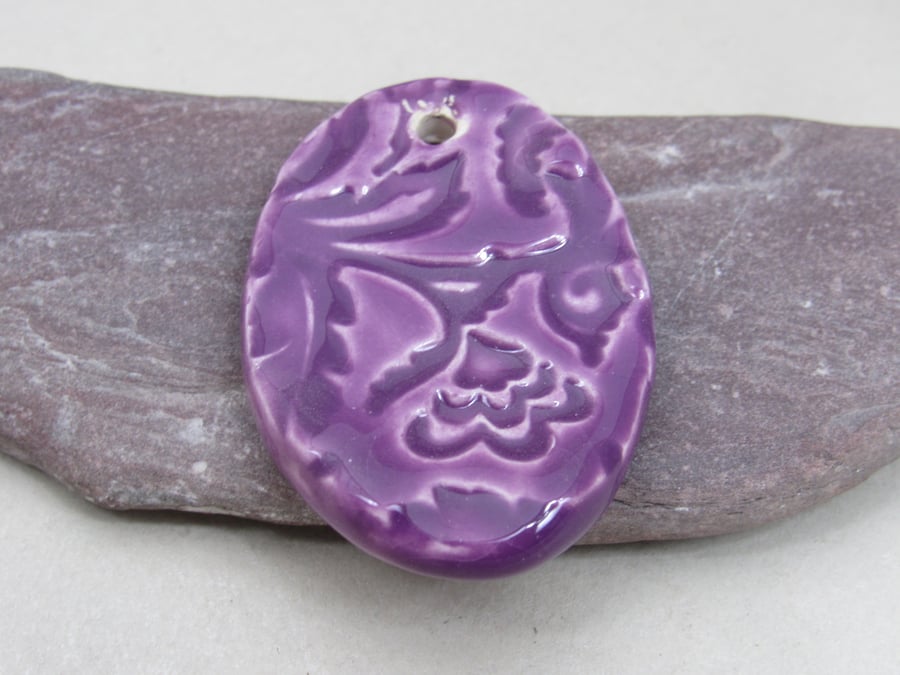 Large Lilac Purple Brocade Ceramic Pendant